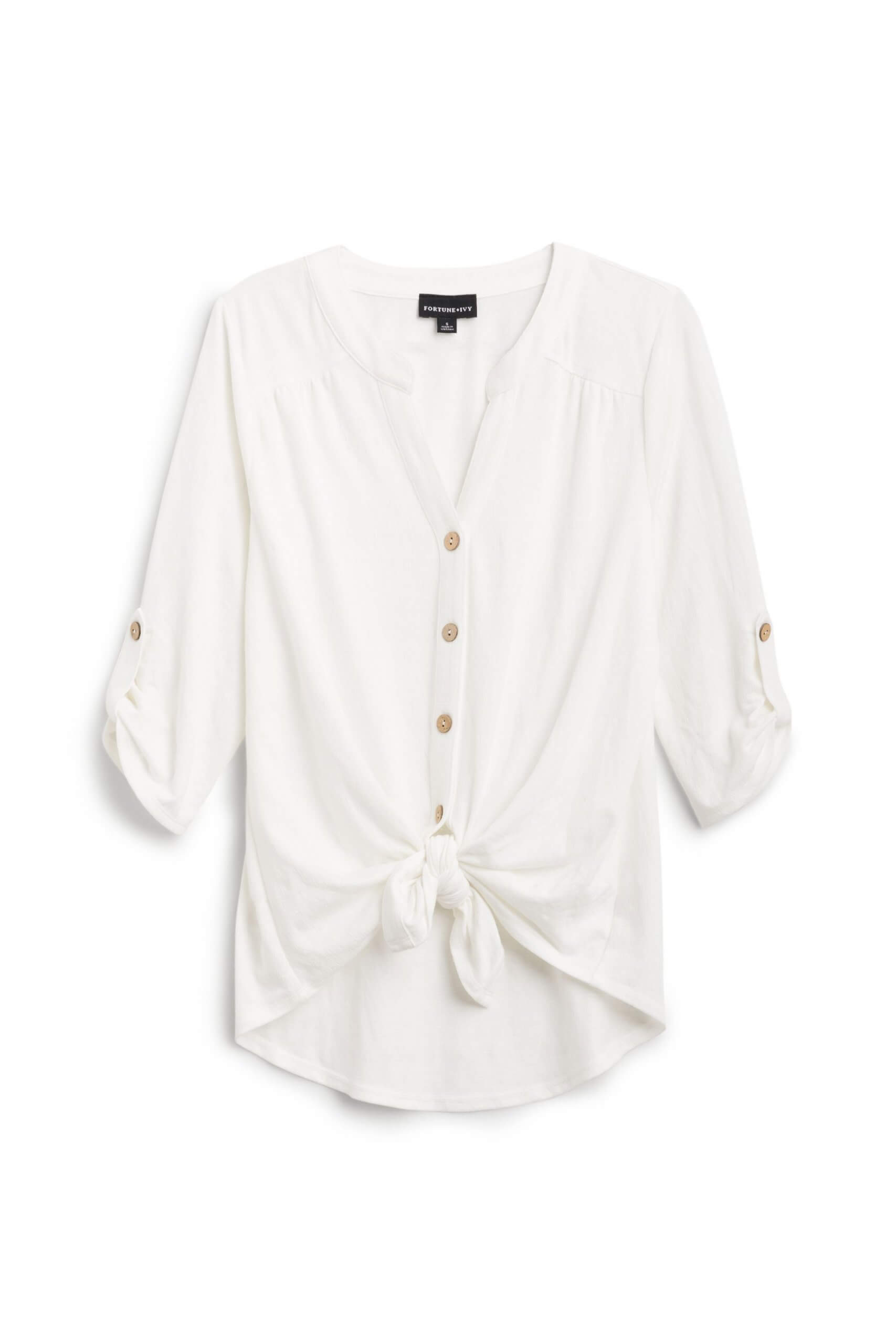 BUTTON UP TIE FRONT BLOUSE in White