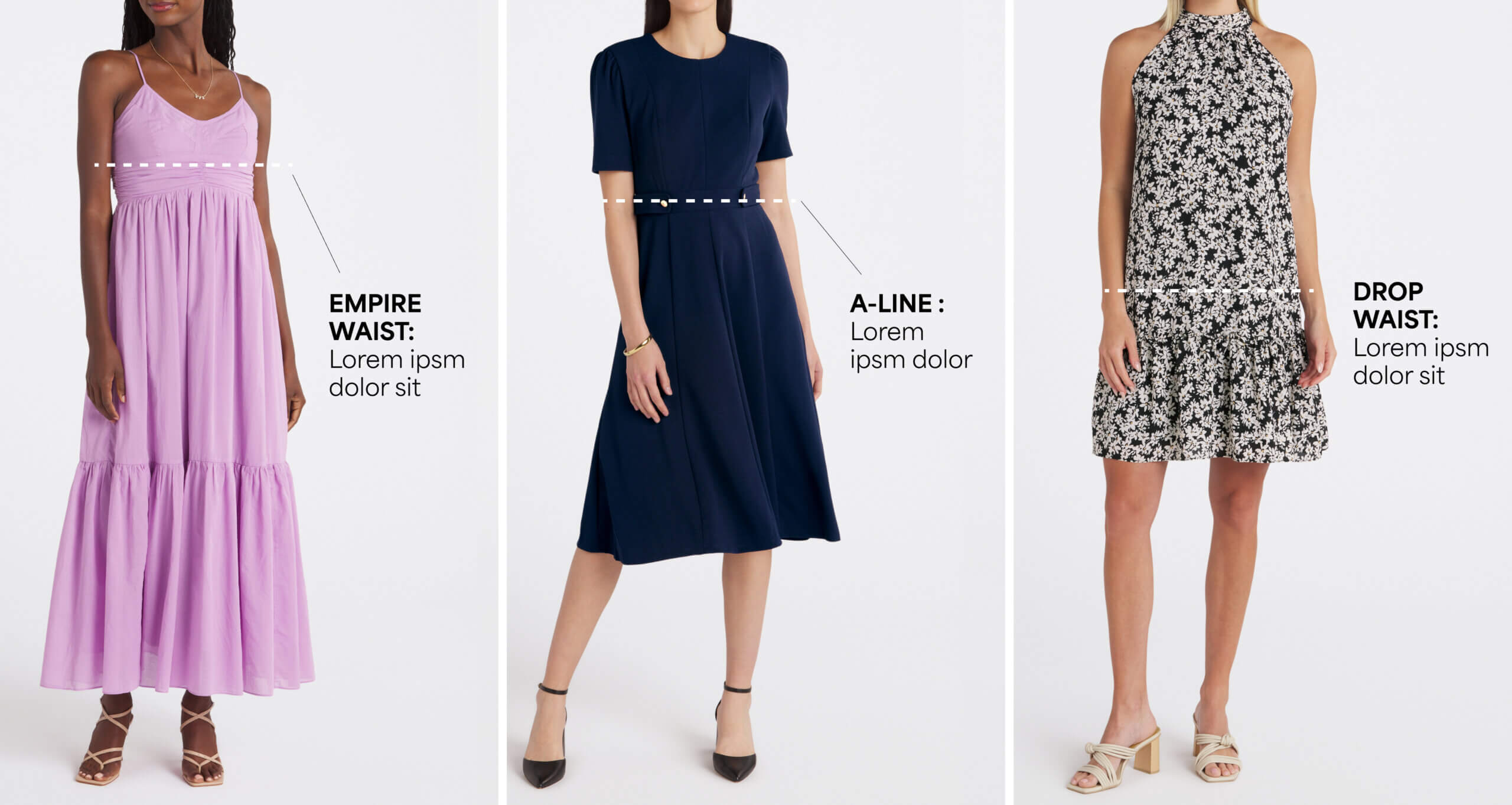 Example of Empire A-line and drop waist dresses