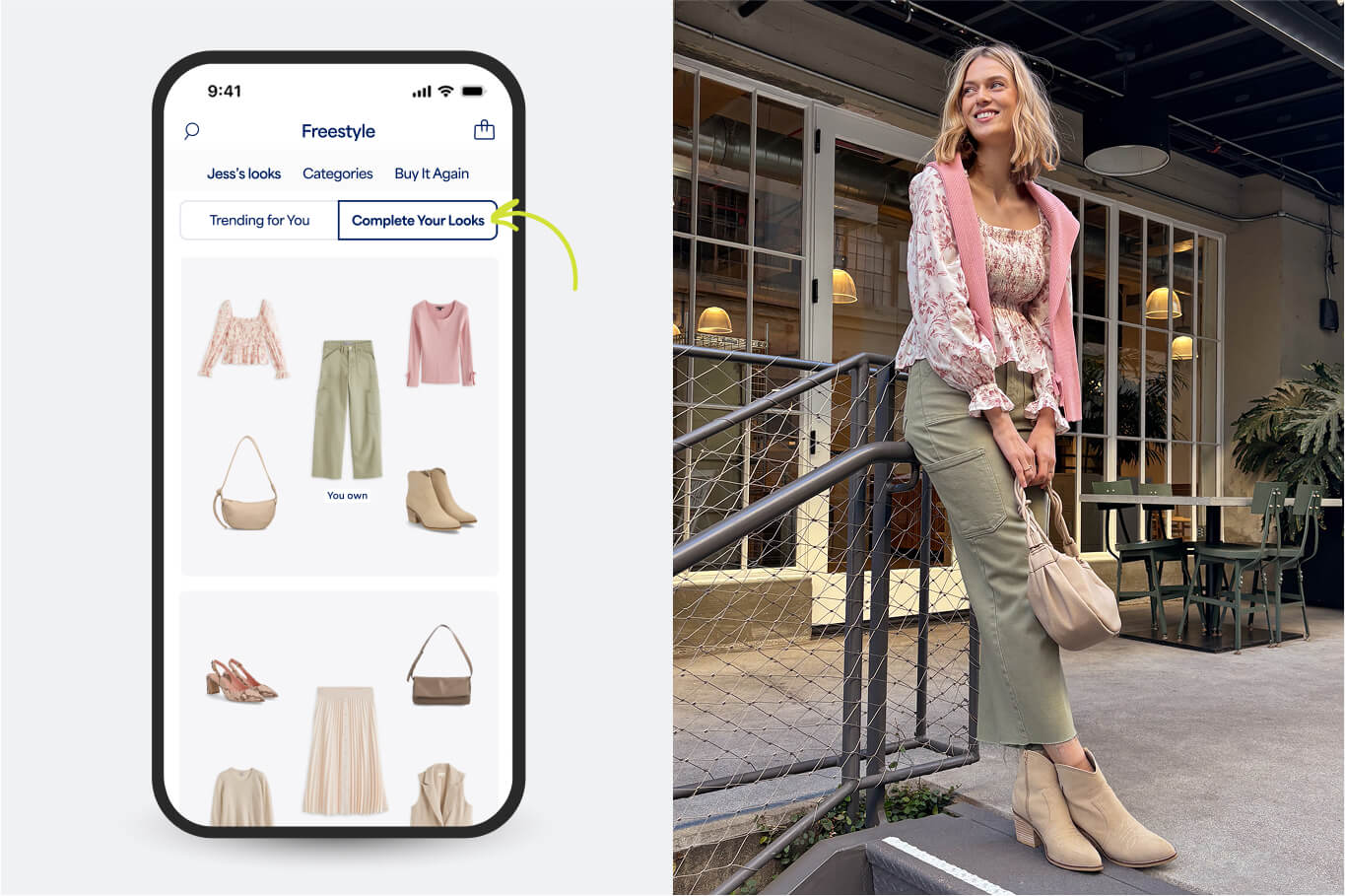 Complete your look on phone woman in trendy outfit